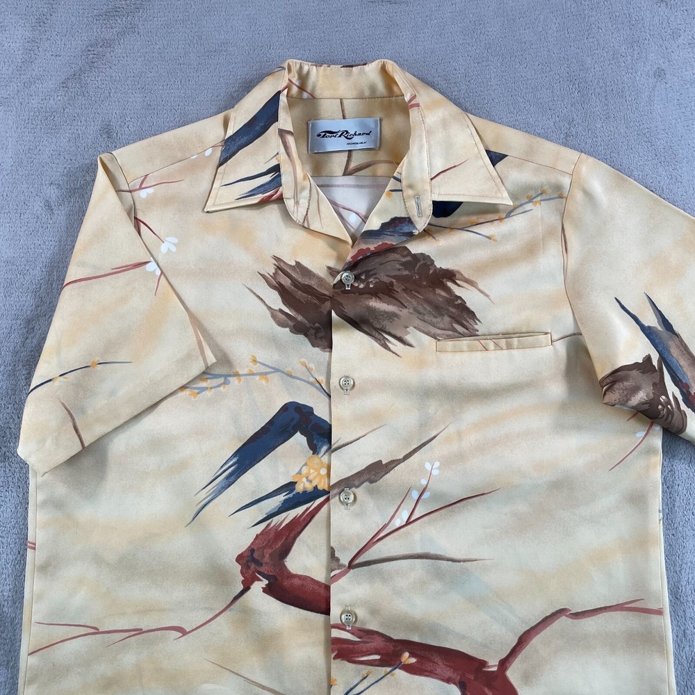 Vintage Tori Richard 70s Shirt Men Medium Multi Japanese Tree Branches Flower